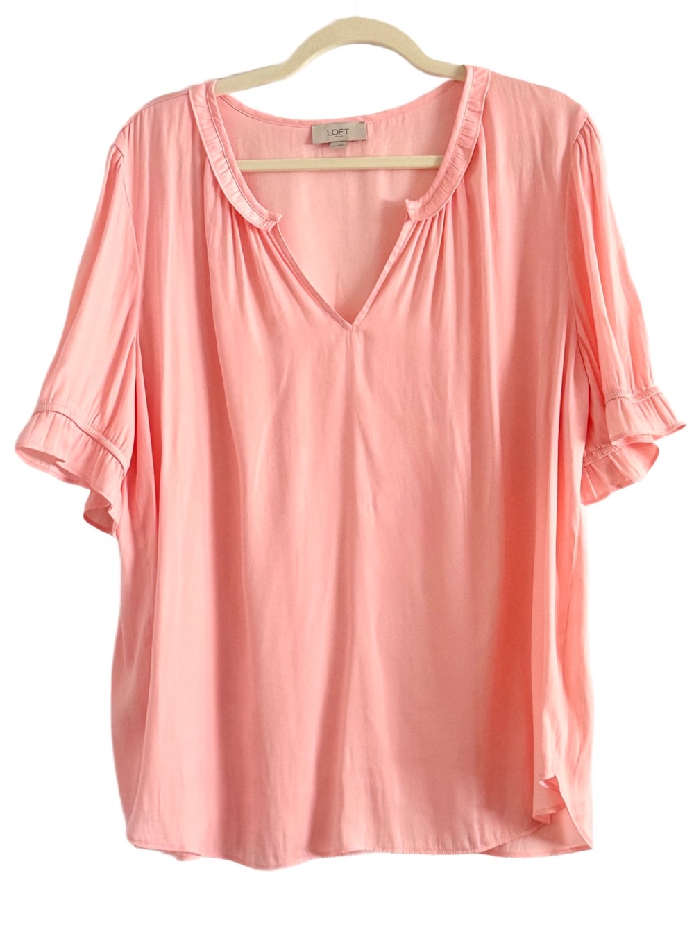 LOFT Light Pink V-Neck Ruffle Sleeve Blouse XL